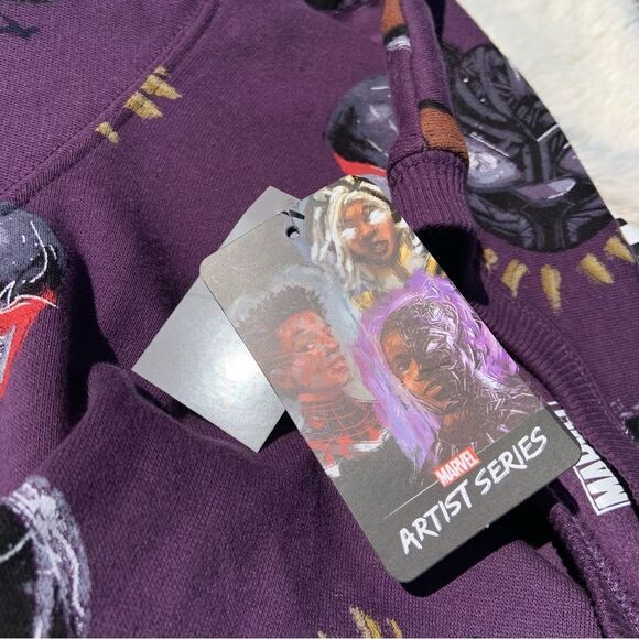 Sz Large Sold Out Purple Marvel Black Panther Cropped Crewneck Sweatshirt Top - Picture 7 of 8